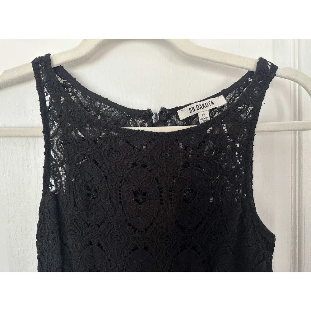 BB Dakota Black Lace Fit & Flare Lace Dress Size 0 Sleeveless Cocktail Romantic - Picture 5 of 8